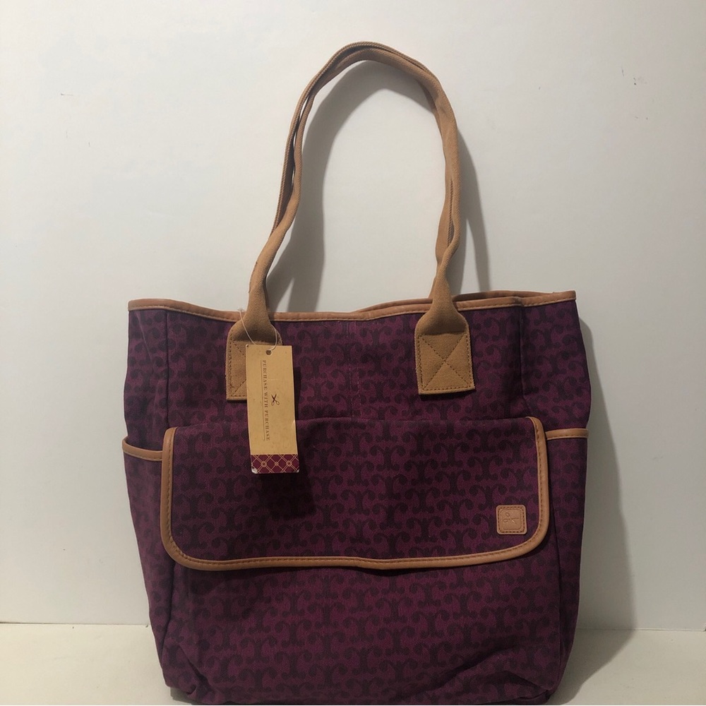 Purchase Canvas Tote Bag 12”Wx6”Wx13”H Floral Print High Capacity Pockets Maroon